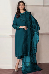 Unstiched Embriodered Chiffon + Organza 3 Piece Suit Sea Green Color