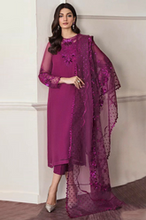 Unstiched Embriodered Chiffon + Organza 3 Piece Suit Merganda Color