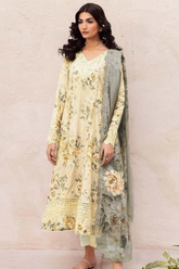 Unstiched Lawn Embroidered Chikankari 3 Piece Suit Orchid Dalfah D9 Yellow