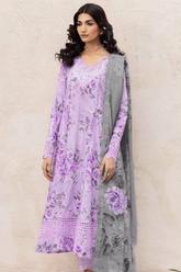 Unstiched Lawn Embroidered Chikankari 3 Piece Suit Orchid Dalfah D9 Lilac