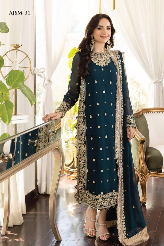 Asim Jofa Green Chiffon 3 Piece Suit