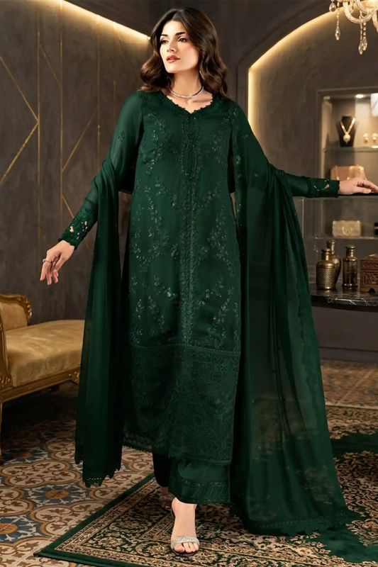 Azure Green Chiffon Embroidered Unstitched 3 Piece Suit
