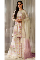 IZK-UE-544A Skin Floral Unstitched 3 Piece Luxury Lawn