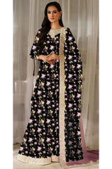IZK-UE-544B Black Floral Unstitched 3 Piece Luxury Lawn