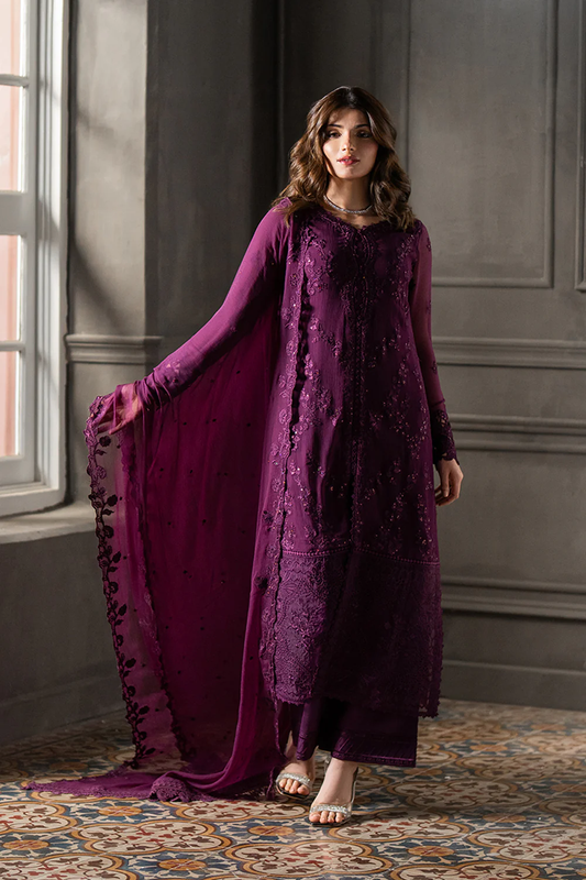 Azure Plum Chiffon Embroidered Unstitched 3 Piece Suit
