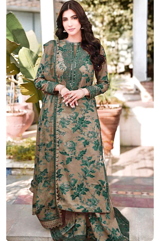 Aneelas Skin Green 9mm Unstitched 3 Piece Luxury Lawn