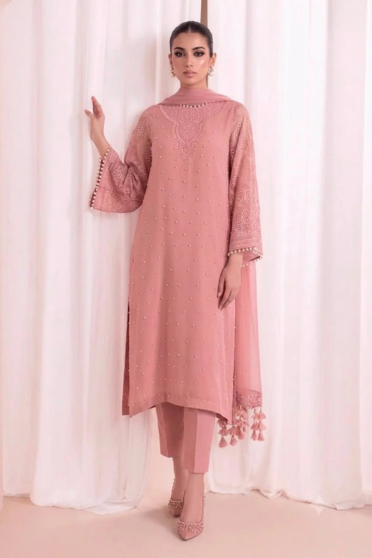 Baroque Pink Embroidered Chiffon 3-Piece Suit