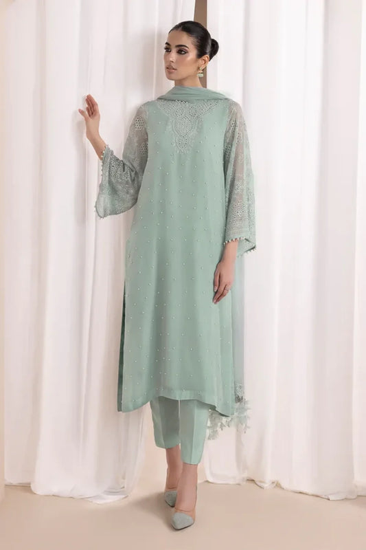 Baroque Sage Green Embroidered Chiffon 3-Piece Suit