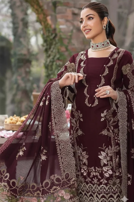 KAHF Maroon Lawn Unstitched 3-Piece Suit