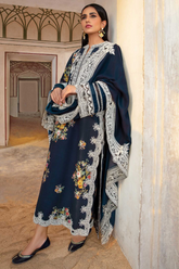 Unstitched 3 Piece Fency Cotton Marori Tales Navy Blue CRWP2B