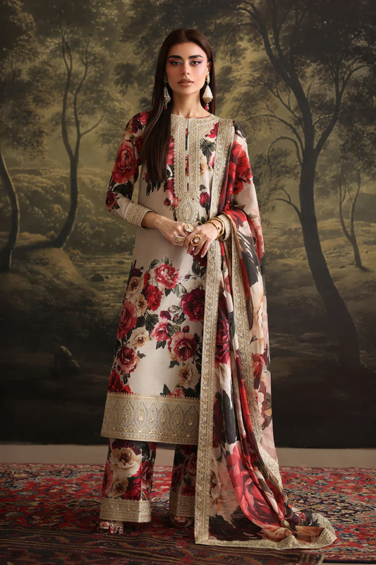 Iznik Digital Printed Unstitched Silk 3-Piece Suit