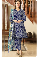 D6058 Navy Blue Unstitched 3 Piece Luxury Lawn
