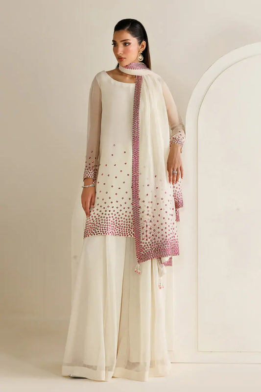 Jazmin White & Purple Chiffon 3-Piece Suit