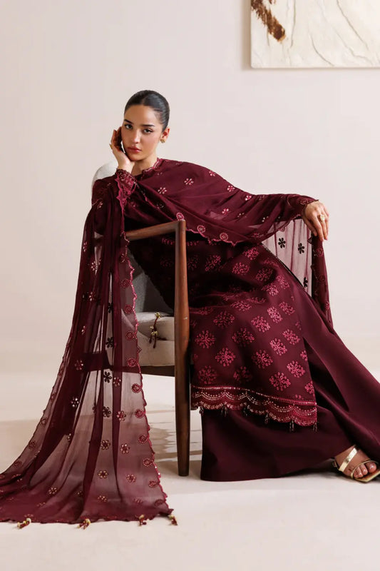 Crimson Chiffon Unstitched 3-Piece Suit