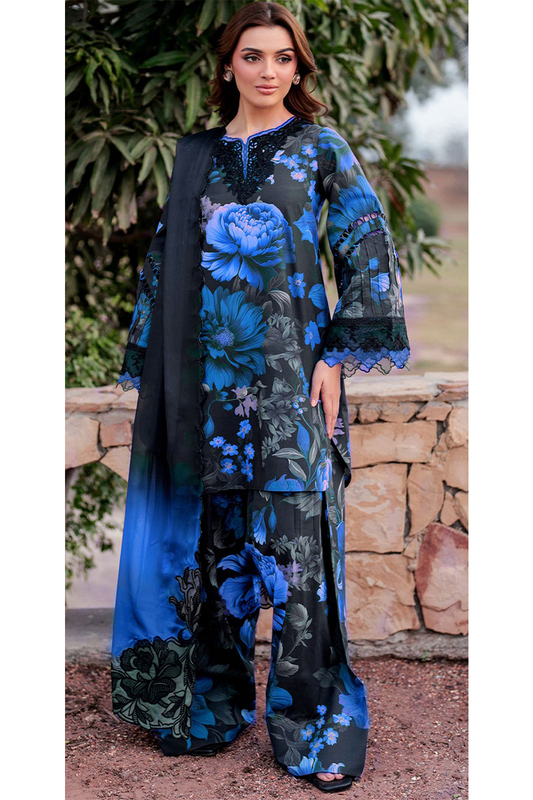 Iznik Blue Unstitched 3 Piece Luxury Lawn UE-399