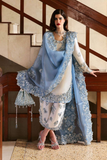 Hussain Rehar Sky Blue & White Luxury Embroidered 3 Piece Suit