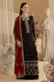 Nureh Red & Black Luxury Embroidered Chiffon 3 Piece Suit