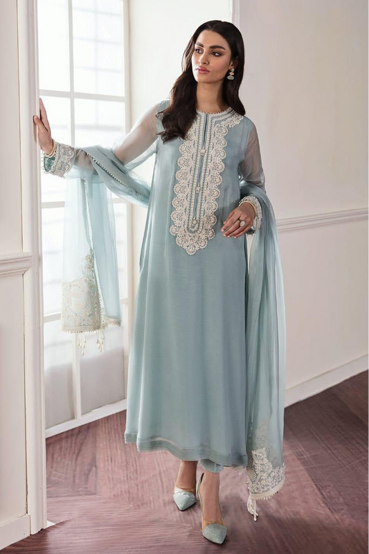 Baroque Sky Blue Embroidered Lawn 3 Piece Suit