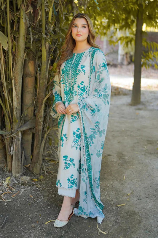 Aneelas Green Unstitched Luxury Lawn 3 Piece Suit