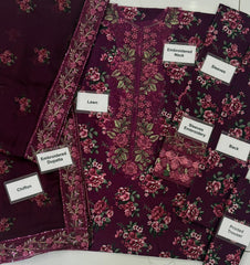 IZK-UE538 DEEP BERRY Unstitched 3 Piece Luxury Lawn