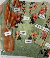 ADL-1607 Unstitched Luxury Lawn Chikankari 3 Piece