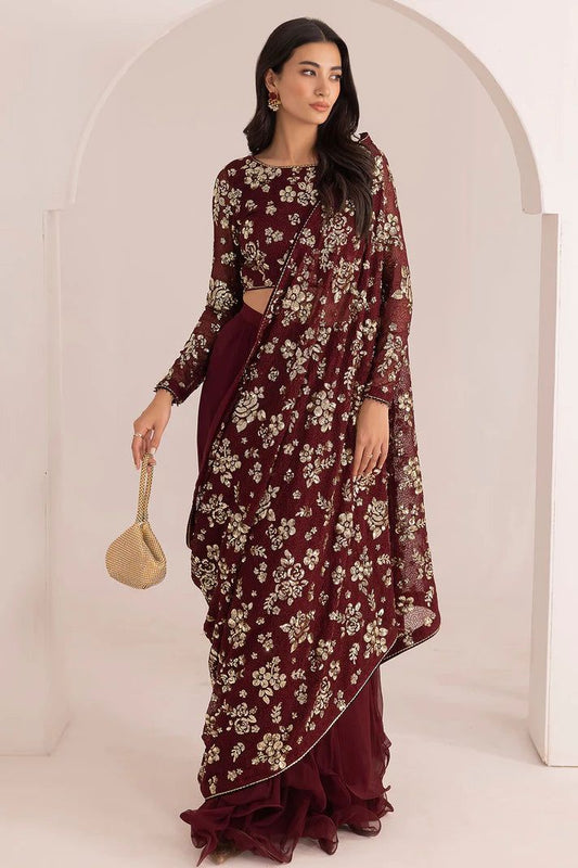 Jazmin Maroon chiffon saree