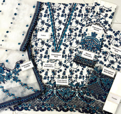 Faiza Saqlain Luxury Blue & White Maaxi