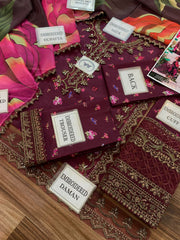 Bin Haroon Plum Silk 3-Piece Suit