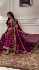 Haris Shakeel Deep Plum Heavily Embellished Lehenga Set