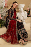 Nureh Red & Black Luxury Embroidered Chiffon 3 Piece Suit