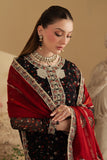 Nureh Red & Black Luxury Embroidered Chiffon 3 Piece Suit