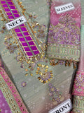 Baroque Mint Green Floral Luxury Embroidered 3 Piece Suit