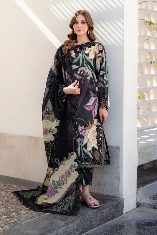 Baroque Black Unstitched Luxury & Premium Lawn 3 Piece Suit