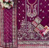 Aneelas Burgundy Embroidered Chiffon 3 Piece Suit