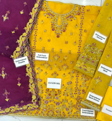 AJFO-05 EMBROIDERED ORGANZA UNSTITCHED 3 PCS