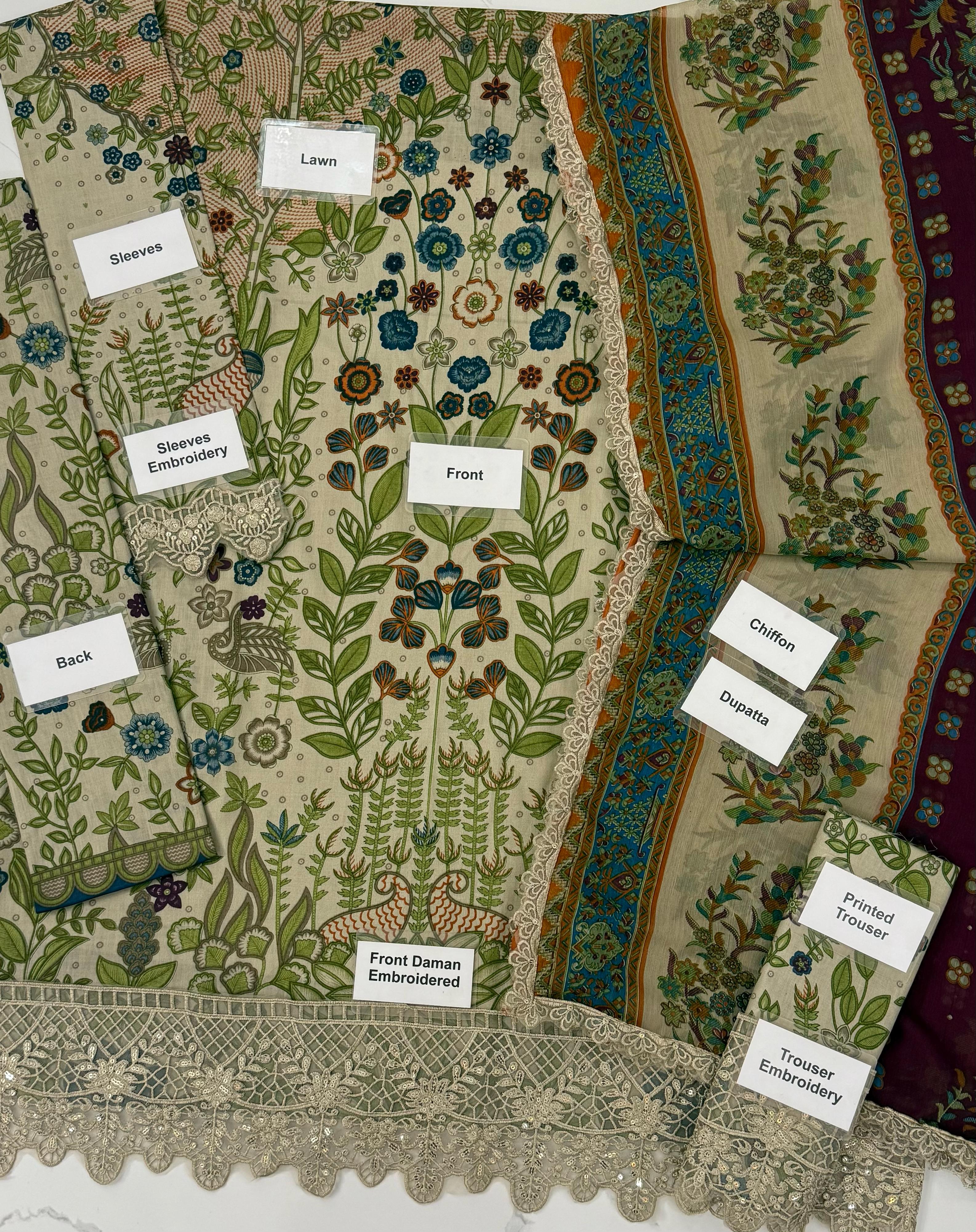 Unstitched 3 Piece Lawn Embroidered MB-DL11