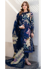 Blue UF-4090 Unstitched Luxury Lawn 3 Piece