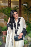 Maria B Off White & Black Chiffon 3 Piece Suit