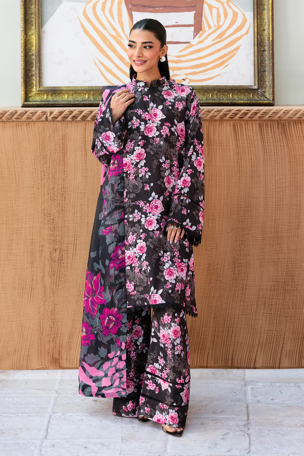 Unstitched Three Piece Printed Lawn Midnight Charm AR-105