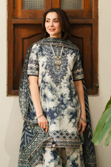 Unstitched 3 Piece Lawn Embroidered SP-Blue