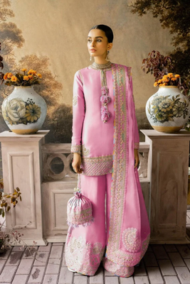 Hussain Rehar Unstitched Pink 3 Piece Organza Suit