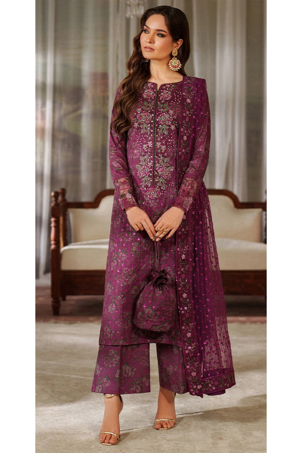 IZK-UE538 DEEP BERRY Unstitched 3 Piece Luxury Lawn