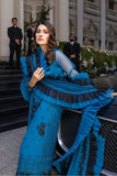Azure Deep Blue Chiffon Embroidered 3 Piece Suit
