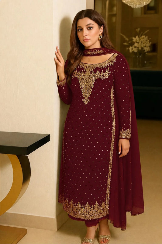 Aneela's Chiffon Embroidered Unstitched 3-Piece Suit