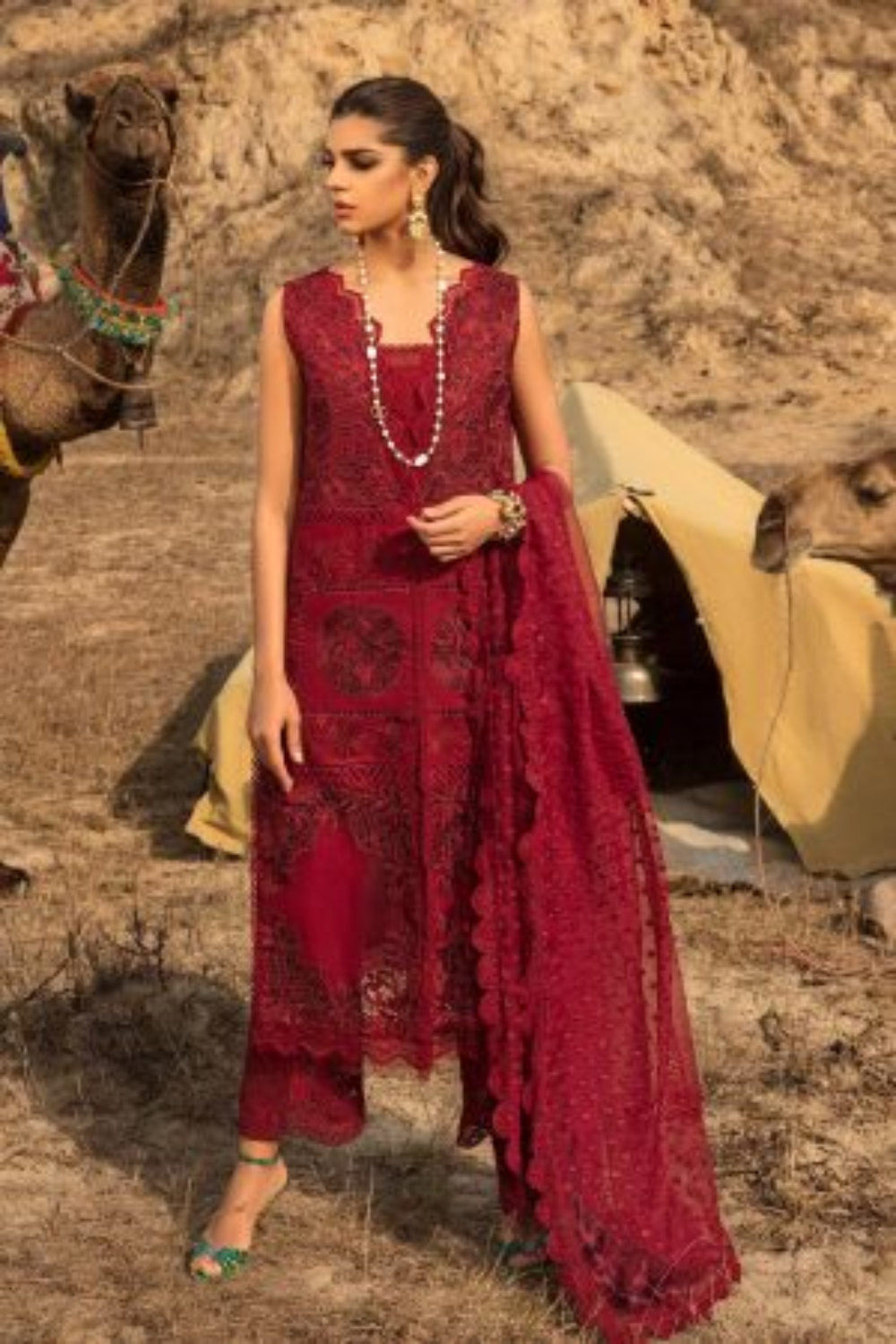 Luxury Unstitched Laser Work 3 Piece CSD-8 Rouge
