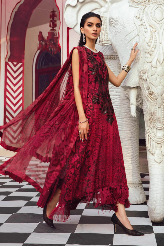 Maria B Red Chillie Luxury Silk 3 Piece Suit Unstitched