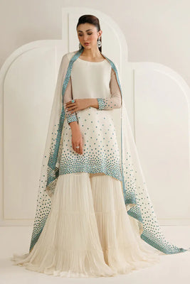 Jazmin White & Blue Chiffon 3-Piece Suit