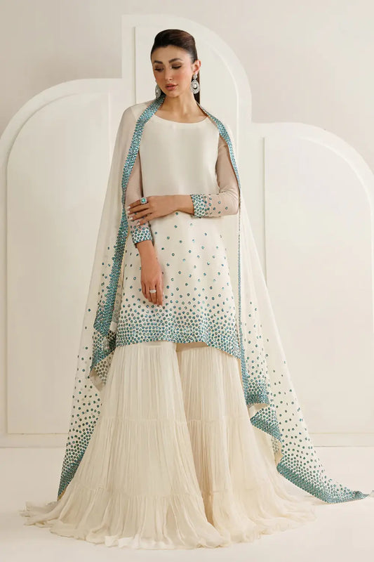 Jazmin White & Blue Chiffon 3-Piece Suit