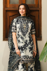 Unstitched 3 Piece Lawn Embroidered SP-Black