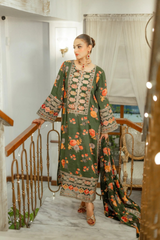 3 Piece Unstitched Silk Aneela,s Green